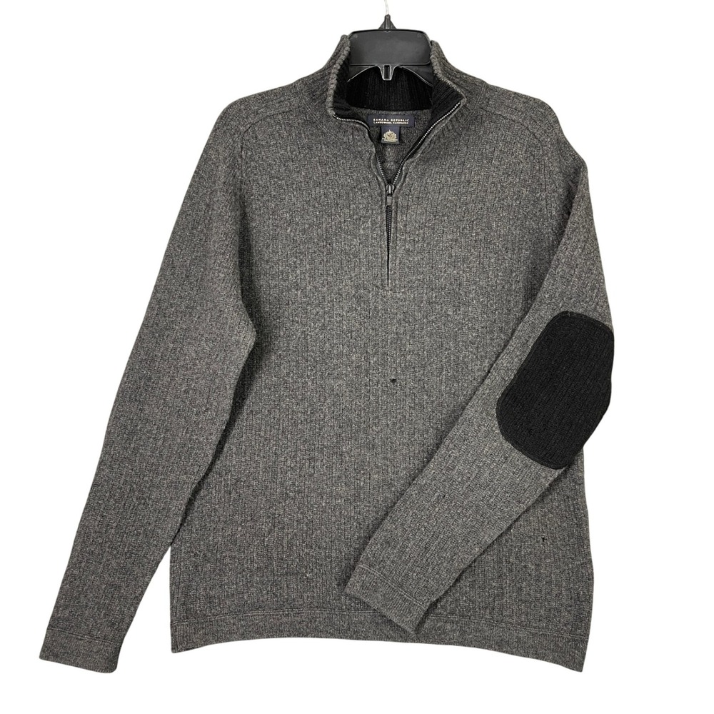 Vintage Banana Republic Lambswool Cashmere Sweater Mens L Gray Elbow Patch Y2K